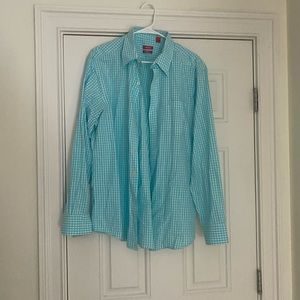 Blue and white button up